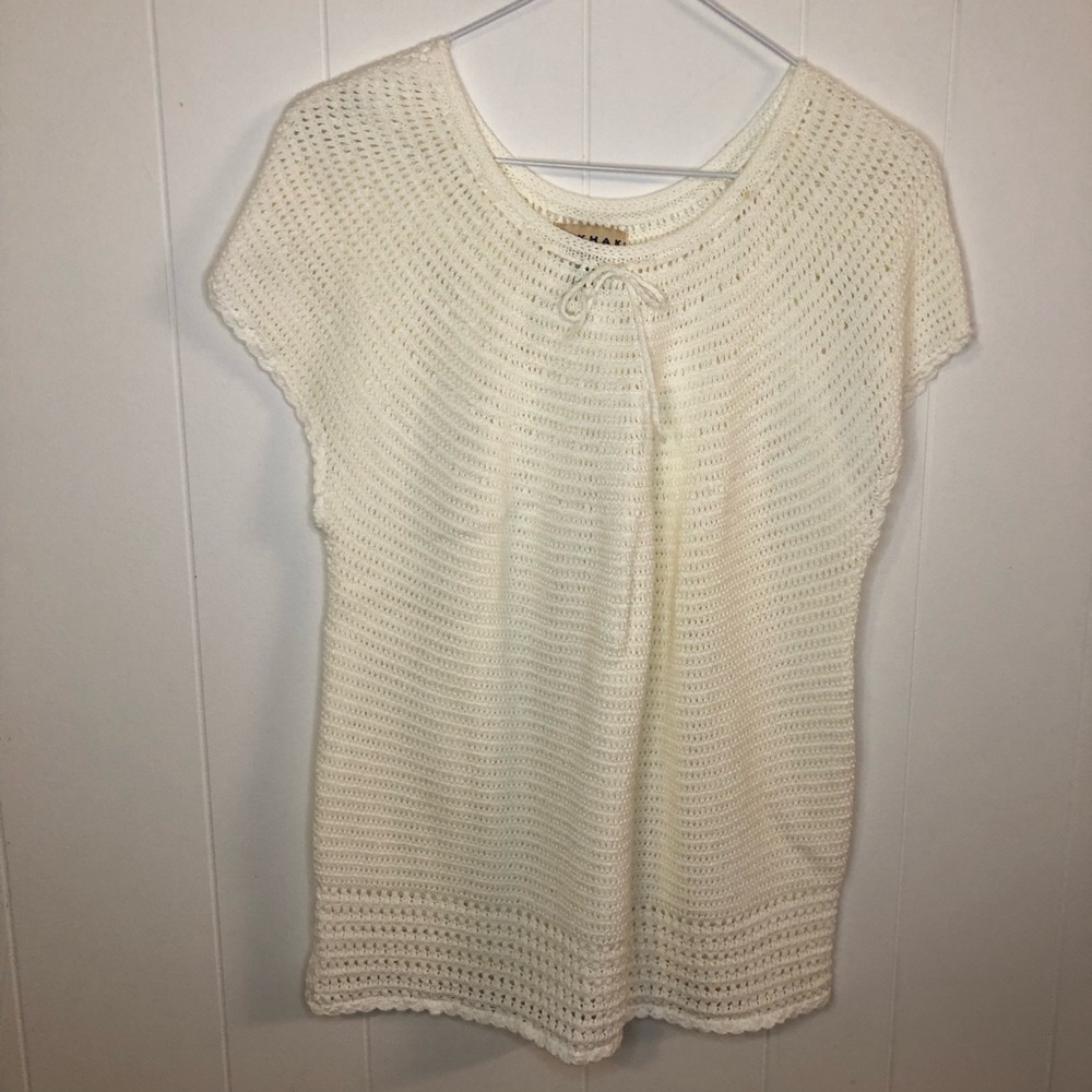 J. Khaki Cream Crochet Short Sleeve Tunic